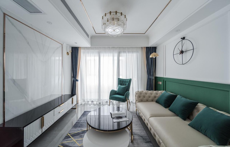 正大城108㎡美式輕奢，“孔雀綠+金色”華麗變身！